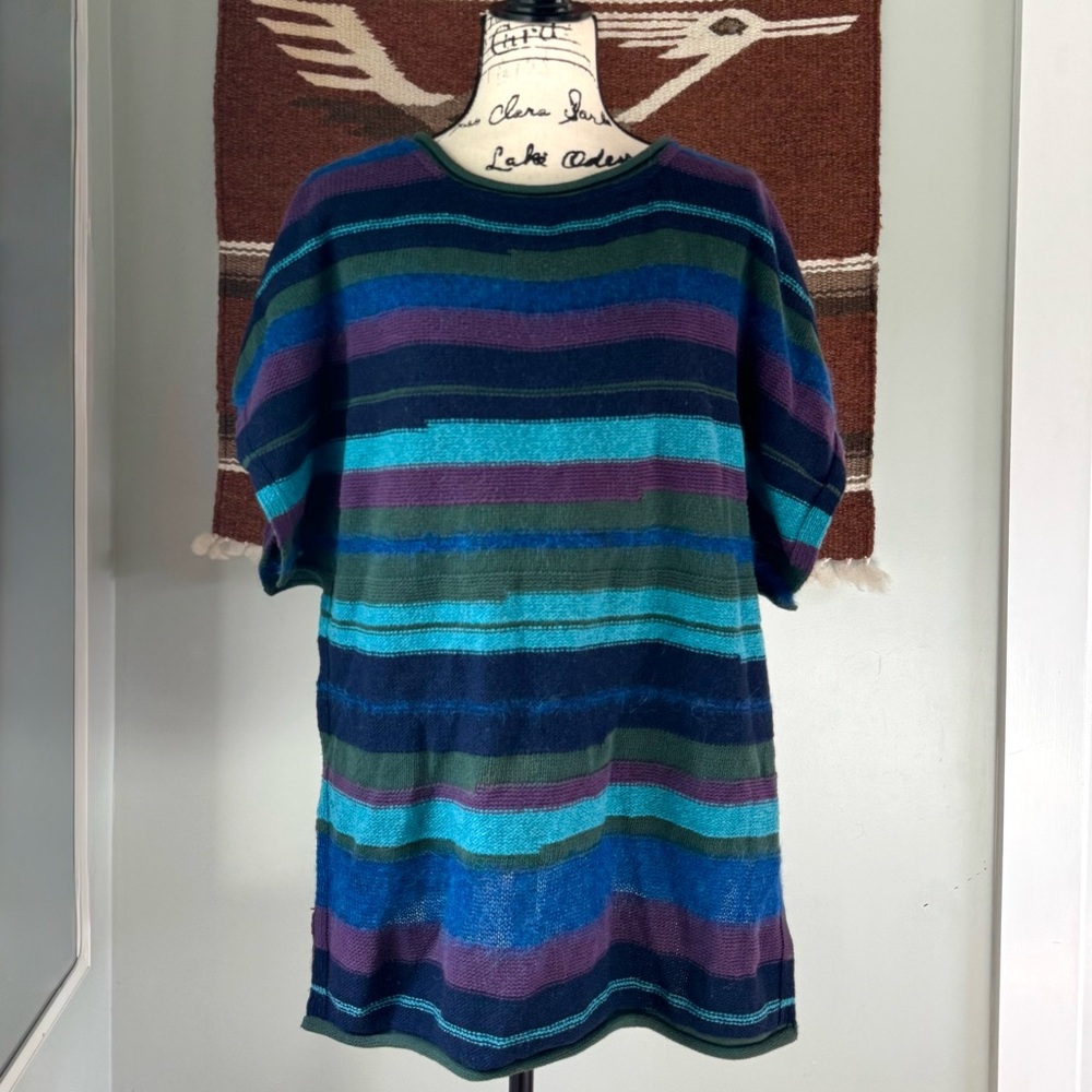 Gudrun Sjõdén Hand Knit Striped Wool Blend Poncho
